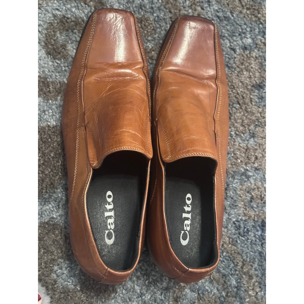 Calto Dress Shoes Leather Slip On Loafers Square Toe Brown‎ Mens Size 9